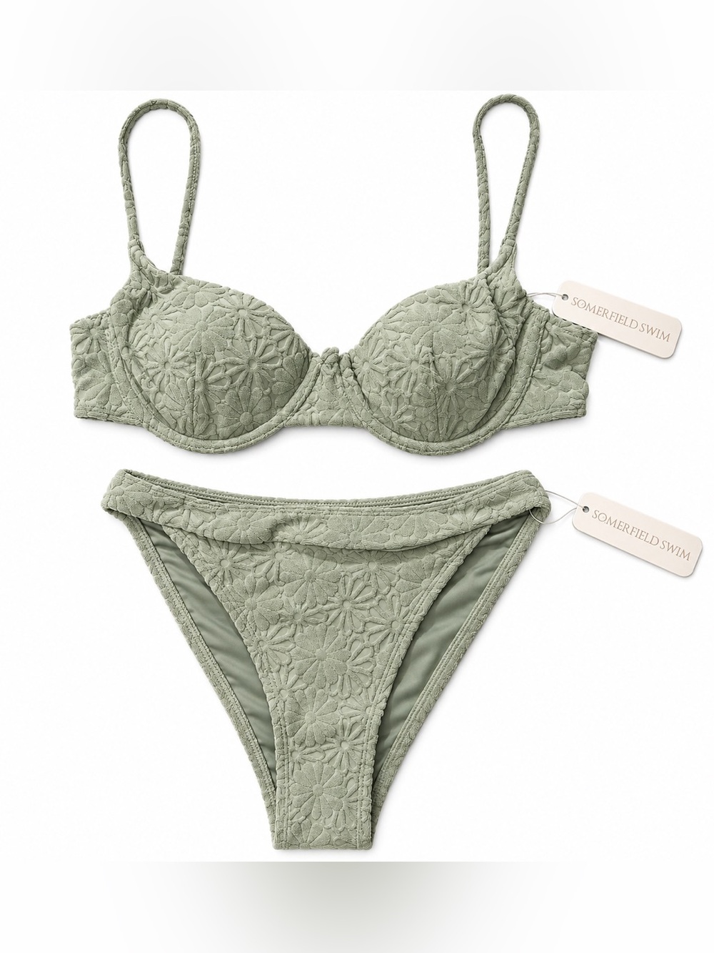 Somerfield Swim Green Textured Bikini Set XL Top XS Bottom NWT